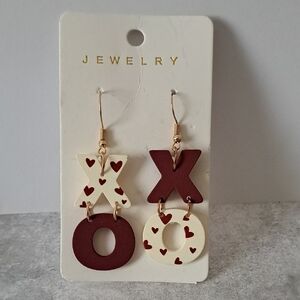 Charming Gold and Red XO Heart Earrings